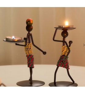  Dekoratif Afrikalı Kadın Tasarımlı Tealight Metal Mumluk  (Bronz)