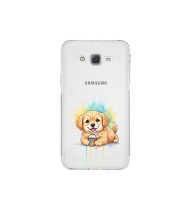 Samsung Galaxy J7 Core ile Uyumlu Splash Köpek Tasarımlı Şeffaf Silikon Kılıf