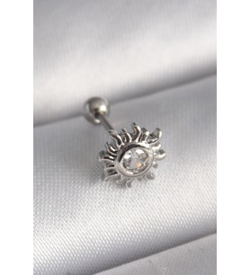 316L Çelik Gümüş Renk Zirkon Taşlı Güneş Tragus Piercing - TJ-PR1279
