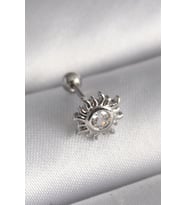 316L Çelik Gümüş Renk Zirkon Taşlı Güneş Tragus Piercing - TJ-PR1279