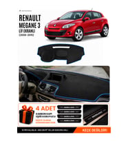 e-biz RENAULT MEGANE 3 LİF EKRAN (2008-2015) Uyumlu Torpido Örtüsü, Torpido Kılıfı - Siyah-Mavi - RE023