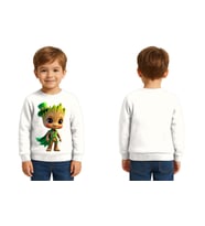 Unisex Groot Baskılı Çocuk Swaetshirt 3 İplik Şardonlu (Beyaz)