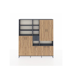 Arges Dolap 17 Raflı 2 Çekmeceli 7 Kapaklı 220x30x243 Antrasit-Çam/Antrasit