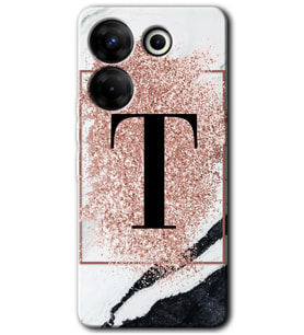 Tecno Camon 20 Kılıf HD Desen Baskılı Arka Kapak - Pembe Mermer Desenli T Harfi
