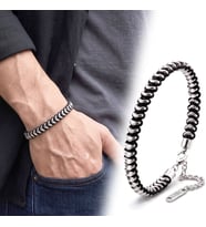 Premium Parlak ve Şık Hematit Taşlı Ayarlanabilir Erkek 316L Çelik Bileklik 31832B16D2 - (22 cm)