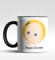 Kişiye Özel Ebe Tasarımlı Siyah Kupa (Siyah - Beyaz)