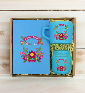 BK Gift Kişiye Özel İsimli DTF Anne Temalı Turkuaz Defter & Kahve Fincanı & Mum Hediye Seti-6, Anneye Hediye, Anneler Günü Hediyesi