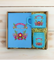 BK Gift Kişiye Özel İsimli DTF Anne Temalı Turkuaz Defter & Kahve Fincanı & Mum Hediye Seti-6, Anneye Hediye, Anneler Günü Hediyesi