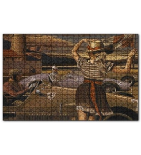 Cakapuzzle Antika Ferrari Yarış Otomobil Bayraklı Kız Puzzle Yapboz MDF (Ahşap) (120 Parça)