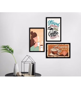 BK Home Coffee Tasarımlı Dekoratif 3’lü Ahşap Siyah Çerçeveli Tablo-11