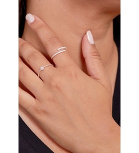 Elika Silver 925 Ayar Gümüş Su Yolu ve Minimal İkili Yüzük Set