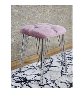 Kare Krom Kaplama Telli Ayaklı Tabure - Oturak - Bar Taburesi - Ayaklı Tabure Pembe Renk 48 x 33 Boyut/Ebat (Çok Renkli)