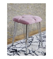 Kare Krom Kaplama Telli Ayaklı Tabure - Oturak - Bar Taburesi - Ayaklı Tabure Pembe Renk 48 x 33 Boyut/Ebat (Çok Renkli)
