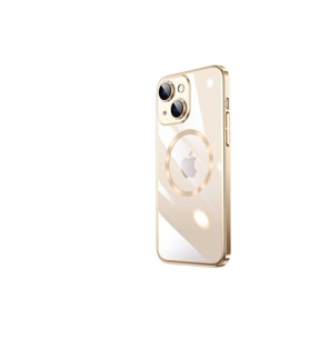 Apple iPhone 14 Uyumlu Kılıf Wireless Şarj Özellikli Sert PC Zore Riksos M-safe Kapak (Gold)