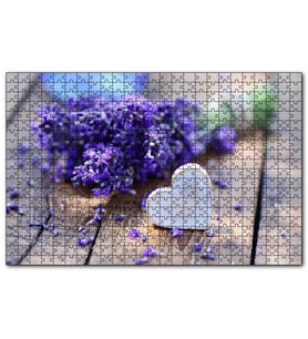 Cakapuzzle Masada Buket Lavanta ve Tahta Kalp  Puzzle Yapboz MDF (Ahşap) (120 Parça)