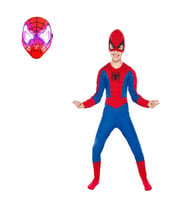 Spiderman Işıklı Maske Hediyeli Spiderman Kostümü Örümcek Adam Kostümü
