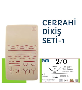 Edulaparoskopi Cerrahi Dikiş Seti-1 Silikon Ped 19x9cm ve 2/0 Keskin İğne İplik