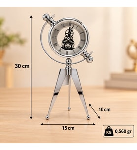Dekoratif Gümüş Metal Tripod Masa Saati Roma Rakamlı Mekanik Çarklı Lüks Ofis & Ev Dekorasyonu C1432