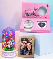 Kişiye Özel Fotoğraflı Renkli Led Işıklı Fanus & İstiridye İnci Kolye Hediye Seti (Model 8)
