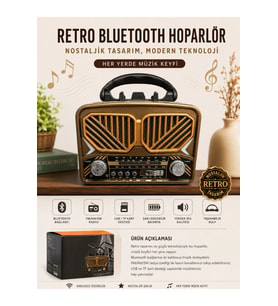 Retro Bluetooth Hoparlör Nostaljik Radyo Tasarımlı Taşınabilir FM/AM/SW USB TF Kart Destekli Speaker