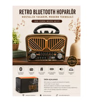 Retro Bluetooth Hoparlör Nostaljik Radyo Tasarımlı Taşınabilir FM/AM/SW USB TF Kart Destekli Speaker