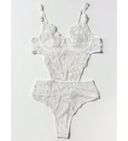 Beyaz Kalp Desenli Transparan Dantel Body Takım- 75B