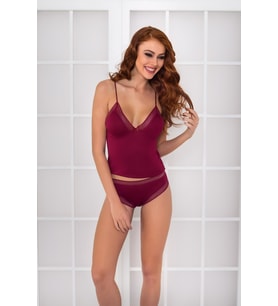 Kadın Dantelli Penye Atlet Külot / Kaşkorse Set - 305 Bordo