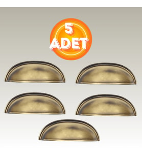 Tas Midye Çanak 64mm Antik Sarı Dolap Çekmece Vestiyer Mobilya Kulpu Metal Kulp ( 5 ADET ) (Antik Altın)