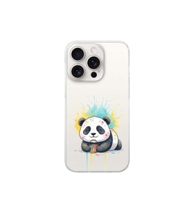 iPhone 15 Pro Max ile Uyumlu Splash Panda Tasarımlı Şeffaf Silikon Kılıf