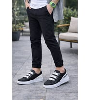 Onom Bağcıksız 3 Bantlı Lastikli Legend Cilt Erkek Günlük Sneaker Ayakkabı CBT - Siyah/Beyaz