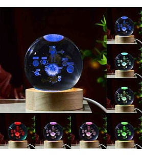 Wolawood Kristal Cam Kar Küresi 3D Renk Değiştiren Rgb'li Doğal Ahşap Standlı USB Kablolu LED Işıklı Lamba Seti Konsept Dekoratif Hediyelik Eşya Top Dekor Özel Premium Seri