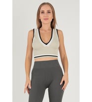 DoReMi Seamless Crop Renk Bloklu Spor Bluz (Haki)