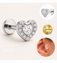 Luxury Kalp Taşlı Titanyum Piercing Helix Flat Conch Burun Labret Kulak Tragus Küpe