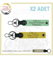 Motosiklet Severlere Özel, İsim Plaka ve 0 Rh (+) Kan Grubu Yazılı x2 Anahtarlıkları, Yeşil-Sarı-SK (Çok Renkli)
