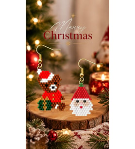 Miyuki Boncuk El Yapımı Ayıcık ve Noel Baba Küpe Yılbaşı Christmas Noel 1