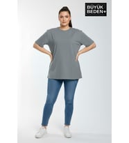 Büyük Beden Kadın Basic Tişört – Pamuklu Düz T-Shirt 3XL-6XL SPR26BTSK10 (Gri)