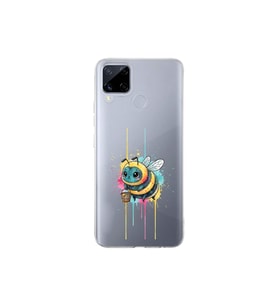 Realme C15 ile uyumlu Splash arı tasarımlı şeffaf silikon kılıf