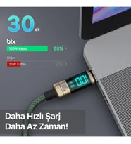 BIX 1metre BX09CC-BN 100w Dijital Ekranlı Şarj Kablosu Bronz
