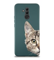 Huawei Mate 20 Lite Uyumlu Lansman Kılıf Catface Tasarımlı İçi Kadife Yeşil Kapak (Şeffaf)