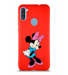 Samsung Galaxy A11 Soft Premier Kapak Minnie Mouse-F Tasarımlı Silikon Kılıf - Kırmızı (Şeffaf)