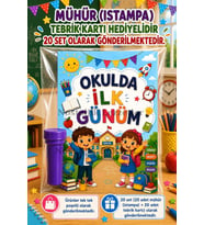 20 Adet Okula Yeni Başlayan Öğrencilere Özel Hediye Seti 1. Sınıf- Sene Başı Mühür (Istampa) Tebrik Kartı Hediyeli