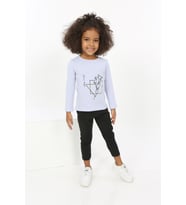 Toontoy Kız Bebek Çiçekli Yazı Nakışlı Tişört (Mavi)