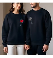 Sevgililer Günü Kombin Erkek Kadın Kadeh İçinde Kabartmalı Kalp Bisiklet Yaka Sweatshirt 5004 (Siyah)