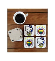 Ghostbastır Design Fenerbahçe Hello Kitty Dekoratif Ahşap Bardak Altlığı Seti 022