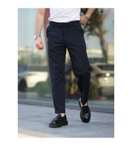 ERKEK PREMİUM DUBLE PAÇA BEL DESTEKLİ KUMAŞ PANTOLON (Lacivert)