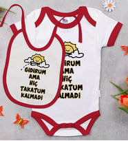 BK Kids Takatum Kalmadi Tasarımlı Kırmızı Bebek Body Zıbın ve Mama Önlüğü Hediye Seti-1