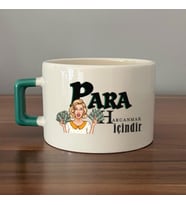 Para Harcamak İçindir Baskılı Yeşil Kulplu C Fincan