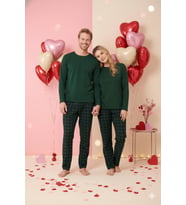 Sevgililer Günü Valentine's Day Yeni Sezon Konsept Kadın Erkek 2 li Pijama Takımı Çiftlere Özel (Haki)