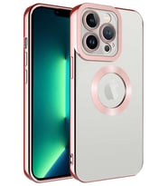 Apple iPhone 11 Pro Max Köşeleri Renkli Şeffaf Kamera Korumalı Silikon Luxury Kapak (Rose)