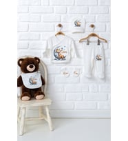 Pia Baby Premium %100 Pamuk 5’li Zıbın Set  İsme Özel Hastane Çıkışı Yenidoğan Bebek Hediyesi 5032-08 (Ekru)